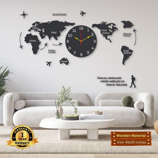 Wooden World Map Clock